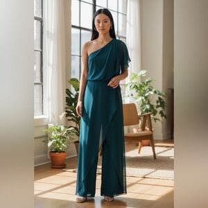 Colleen Lopez Teal One-Shoulder Jumpsuit